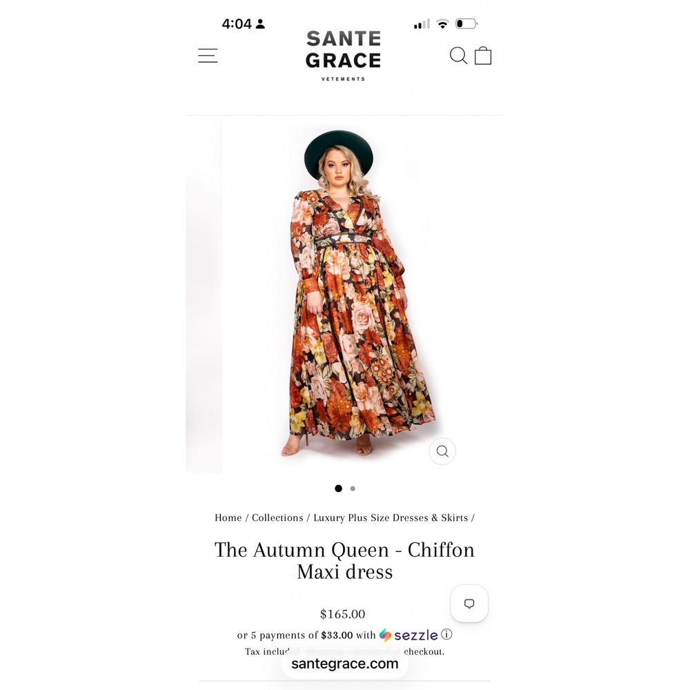 Sante Grace Autumn Queen Chiffon Maxi Dress Floral Plus Size 3XL Boho V-Neck